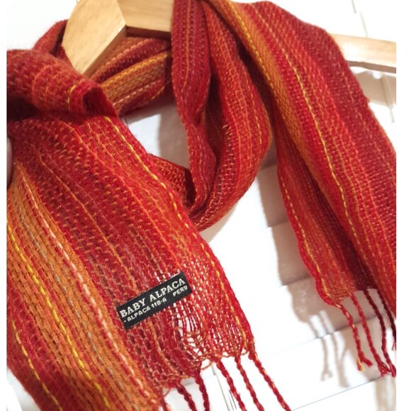 SOLD🟠🟠🟠🟠🟠🟠Baby Alpaca Lightweight Fringe Orange Fall Color Scarf - Picture 1 of 2
